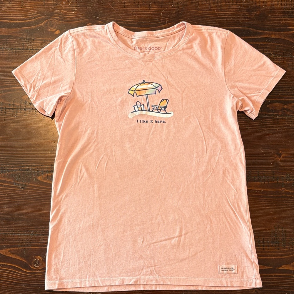 Life Is Good Pink Beach Umbrella Short Sleeve Tee